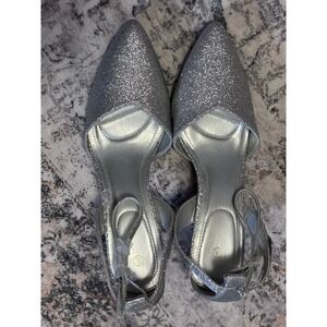 Womens Silver Glitter DOrsay Ankle Strap Heels Shoes Size 9 new